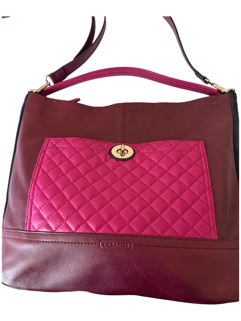 Coach Park Quilted Colorblock Hobo Bag maroon/pink/navy, crossbody strap,15x13x3
